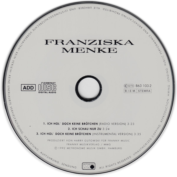 Ich Hol Doch Keine Brötchen - MENKE, FRANZISKA (CD)